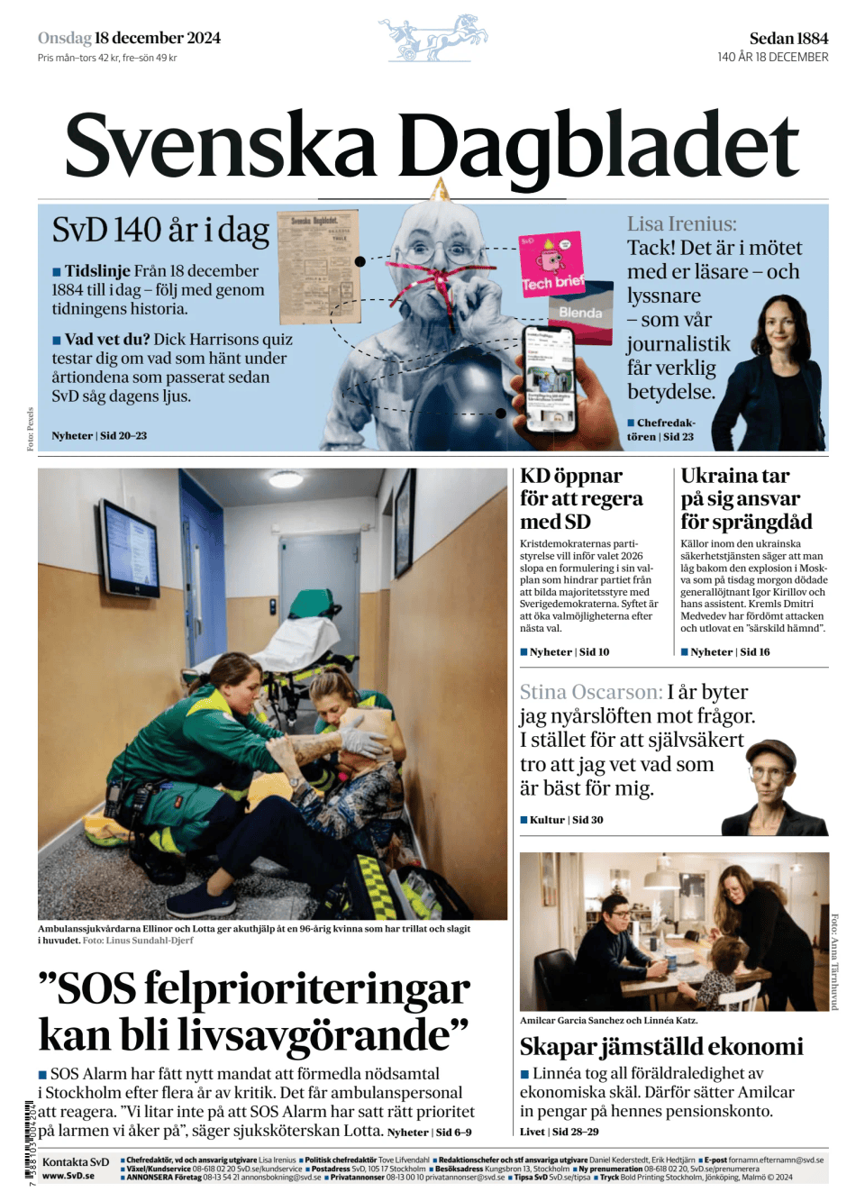 Prima-pagina-Svenska Dagbladet-edizione-di-oggi-20241218